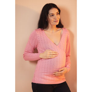 Πουλόβερ εγκυμοσύνης και θηλασμού με εφέ κασκόλ από πλεκτό ανοιχτό σχέδιο 