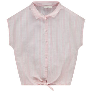 Πουκάμισο κοντομάνικο ριγέ με δέσιμο για κορίτσι 