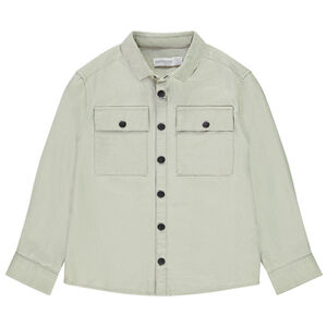 Πουκάμισο μακρυμάνικο μονόχρωμο υφασμάτινο με τσέπες για αγόρι 
