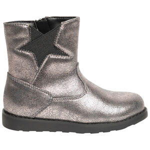 Μποτάκια ασημένια δερματίνη με φερμουάρ και ελαστικό για κορίτσι 