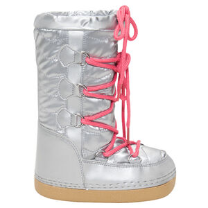 Μποτάκια apres-ski ασημί καπιτονέ με κορδόνια σε νούμερα 24 έως 27 