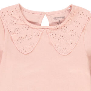 T-shirt manches longues avec col claudine en broderie anglaise pour fille 
