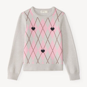 Pull fille en jacquard à losanges et cœurs 