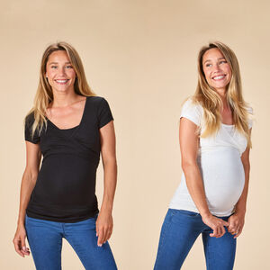 Σετ από 2 κοντομάνικα μπλουζάκια εγκυμοσύνης και θηλασμού με σταυρωτό σχέδιο 
