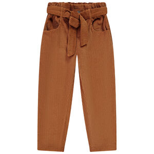 Pantalon paperbag en velours côtelé uni pour fille Main Pantalon paperbag en velours côtelé uni pour fille