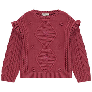 Πλεκτό πουλόβερ με φαντεζί πλέξη και ραμμένες χάντρες για κορίτσι 