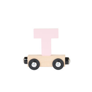 Lettre "T" wagon en bois - rose 
