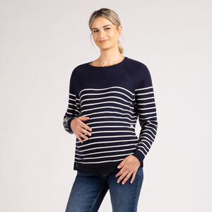 Πλεκτή Μπλούζα Θηλασμού Με Ρίγες, Ναυτικό Στυλ Και Διακοσμητικό Γιακά 