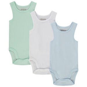 Σετ από 3 αμάνικα κορμάκια μονόχρωμα για bebe αγόρι 
