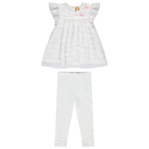 Σύνολο τουνίκ από τούλι με ανάγλυφα πουά και λευκό κολάν για ειδικές περιστάσεις 