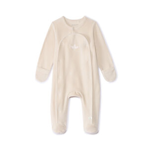 Φορμάκι βελουτέ μονόχρωμο με κέντημα φύλλα για μωρό 