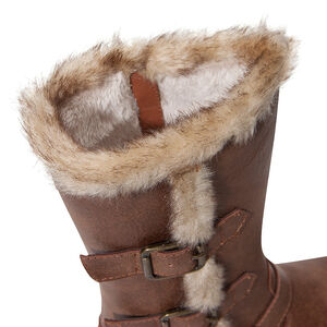 Μποτάκια σε απομίμηση δέρματος με διακοσμητικές αγκράφες και συνθετική γούνα 