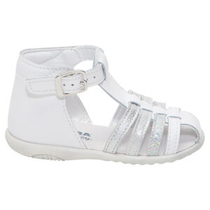 Δερμάτινα πέδιλα με ιριδίζοντα λουράκια 