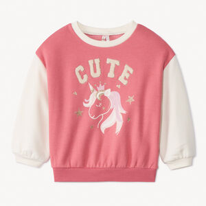 Sweat molleton glitter print licorne et broderie pour bébé fille 