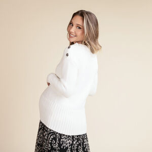 Μονόχρωμο πλεκτό πουλόβερ με κουμπιά-κόσμημα για γυναίκες 