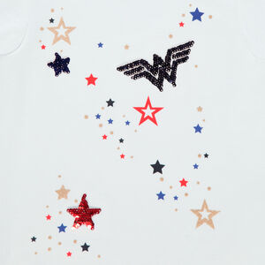 T-shirt κοντομάνικο με αστέρια και logo Wonder Woman με glitter 
