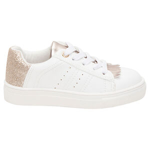 Αθλητικά παπούτσια με κορδόνια, παγιέτες και κρόσσια σε ροζ χρυσαφί, μεγέθη από 28 έως 38 