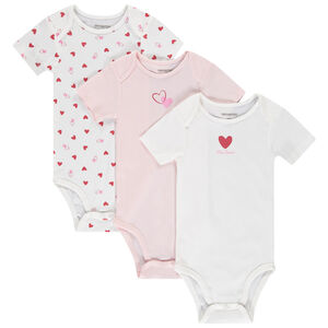 Σετ από 3 κοντομάνικα φορμάκια με φαντεζί σχέδιο καρδιές για κορίτσι 