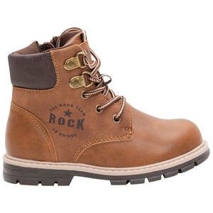 Μποτάκια effet δερματίνη cognac με κορδόνια και φερμουάρ 