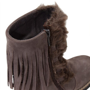 Δερμάτινα μποτάκια με δέσιμο, συνθετική γούνα και κρόσσια 
