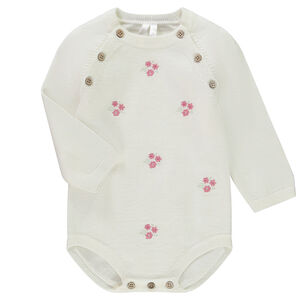 Μακρυμάνικη πλεκτή ολόσωμη φόρμα με λουλούδια για bebe κορίτσι 