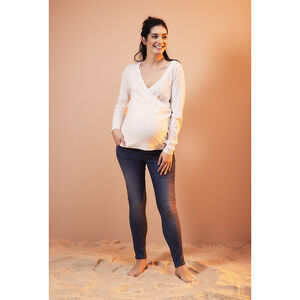 Πουλόβερ εγκυμοσύνης και θηλασμού με εφέ κασκόλ από πλεκτό ανοιχτό σχέδιο 