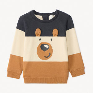 Pull ludique chien en tricot tricolore pour bébé garçon  Main Pull ludique chien en tricot tricolore pour bébé garçon