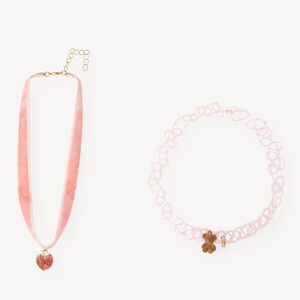Lot de 2 colliers fille pendentifs cœur et ourson 