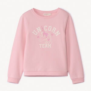 Φούτερ molleton μονόχρωμο με φαντεζί σχέδιο και glitter για κορίτσι 