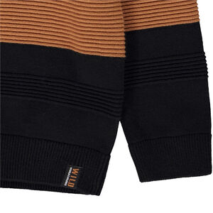 Πουλόβερ ριγέ σε φαντεζί πλεκτό με σταυρωτό γιακά για αγόρι 