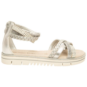 Ασημένια σανδάλια με πλεγμένα λουριά και φερμουάρ πίσω για κορίτσι 