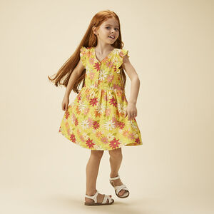 Ρόμπα κοντομάνικη με βολάν και floral σχέδιο για κορίτσι 