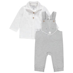 Ensemble salopette et polo motif renard 