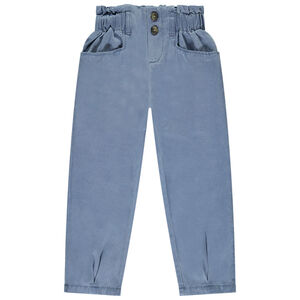 Παντελόνι με λάστιχο στη μέση από πάνινο ύφασμα για κορίτσι 