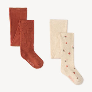 Lot de 2 collants épais bébé fille motifs cœurs et fleurs 
