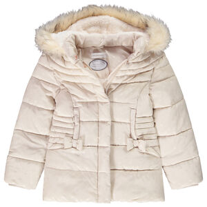 Doudoune effet matelassée en polyester avec capuche fausse fourrure imprimé ton sur ton pour fille Main Doudoune effet matelassée en polyester avec capuche fausse fourrure imprimé ton sur ton pour fille