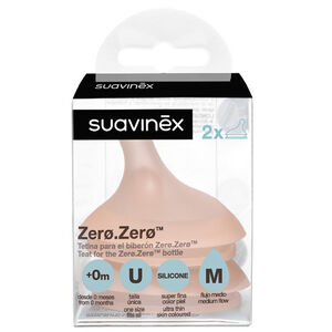 SUAVINEX tetina Θηλή Σιλικόνης και για Νεογέννητα Μεσαίας Ροής (Μ) Κατάλληλη για Μπιμπερό Zero Αντί-Κολικό 2τμχ 
