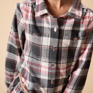 Φόρεμα πουκάμισο μακρυμάνικο με ζώνη και καρό σχέδιο για κορίτσι 