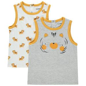 Σετ από 2 αμάνικα μπλουζάκια με σχέδιο/μονόχρωμα με φαντεζί εκτύπωση 