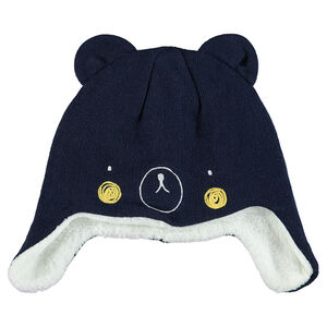 Πλεκτός περουβιανός σκούφος με επένδυση από sherpa και ανάγλυφα αυτάκια 