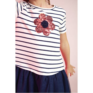 Φόρεμα κοντομάνικο bi-matière effet 2 σε 1 με παγιέτες για κορίτσι 