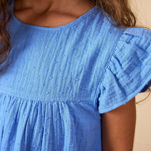 Φόρεμα κοντομάνικο με βολάν από πλεκτό για κορίτσι 