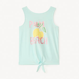 Μπλουζάκι με γυριστή πλάτη και γυαλιστερή εκτύπωση για κορίτσια 