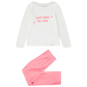 Βελουτέ πιτζάμα με τυπωμένο μήνυμα στην μπλούζα και ροζ παντελόνι 