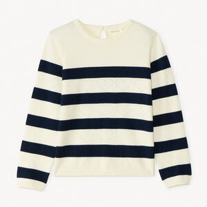 Πλεχτό ναυτικό πουλόβερ με ανοιχτές καρδιές για κορίτσι 