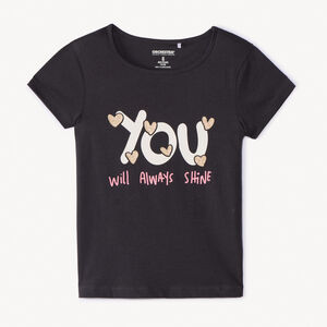 Κοντομάνικο μπλουζάκι jersey με φαντεζί σχέδιο και glitter για κορίτσι 