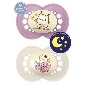 Mam Πιπίλες Σιλικόνης Original Night για 6-16 μηνών Μωβ/Μπεζ 2 τεμάχια 