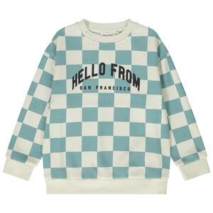 Φούτερ oversize με σχέδιο damier και puff print για αγόρι 