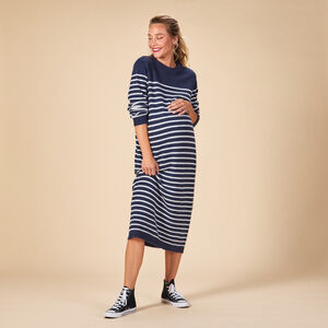 Φόρεμα πλεκτό ριγέ με ντεκολτέ για γυναίκες 