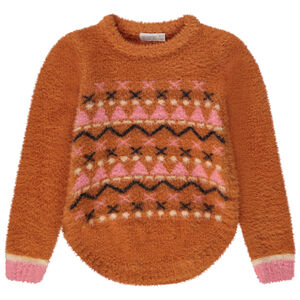 Πουλόβερ πλεκτό σε jacquard με εφέ γούνας για κορίτσι 